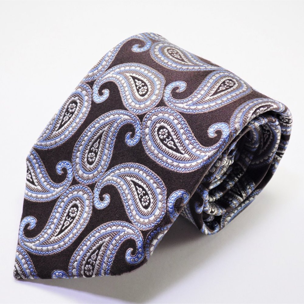 Michael Kors Brown Blue Paisley 100% Silk Necktie